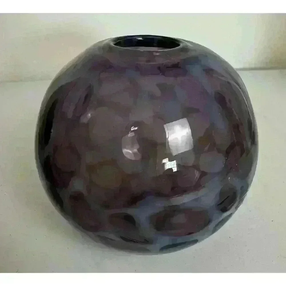 Two Hand Blown Art Glass Vases Purple Tortoise shell spots Clear pontil mark